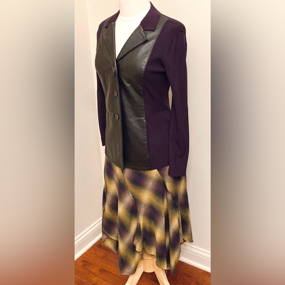 Anne Klein VTG 90s Black Leather Purple SZ 4P Whimsigoth Dark Academia Skirt Set - Picture 6 of 16